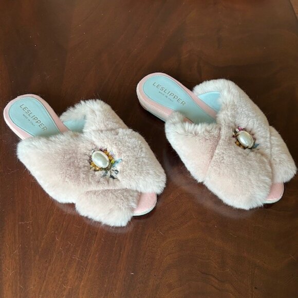 Ladies LESLIPPER 'Le Chalat' rabbit fur Slipper - Size 37 - Picture 1 of 5
